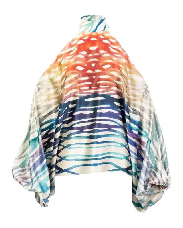 Safira Coral Silk Cold-Shoulder Blouse