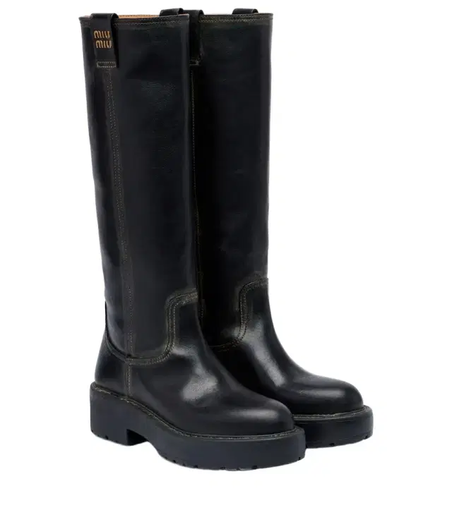 Logo leather knee-high boots