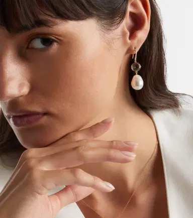 Mateo 14kt gold drop earrings with amethysts, pearls, and diamonds | Thumbnail 3