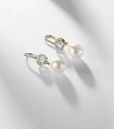 Mateo 14kt gold drop earrings with amethysts, pearls, and diamonds | Thumbnail 5