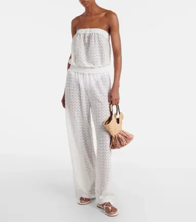 Melissa Odabash Viv sheer pointelle cotton-blend jumpsuit | Thumbnail 3