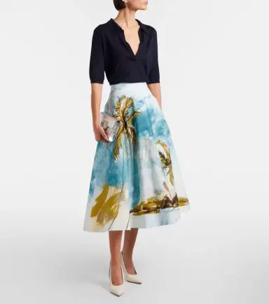 Oscar de la Renta Printed cotton-blend poplin midi skirt | Thumbnail 2 Oscar de la Renta Printed cotton-blend poplin midi skirt | Thumbnail 2