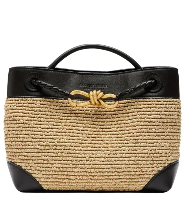 Andiamo Small leather and raffia top-handle bag