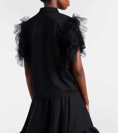 NOIR KEI NINOMIYA Tulle-trimmed cotton polo shirt | Thumbnail 2 NOIR KEI NINOMIYA Tulle-trimmed cotton polo shirt | Thumbnail 2