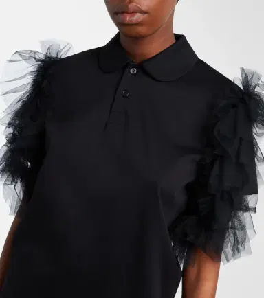 NOIR KEI NINOMIYA Tulle-trimmed cotton polo shirt | Thumbnail 3 NOIR KEI NINOMIYA Tulle-trimmed cotton polo shirt | Thumbnail 3