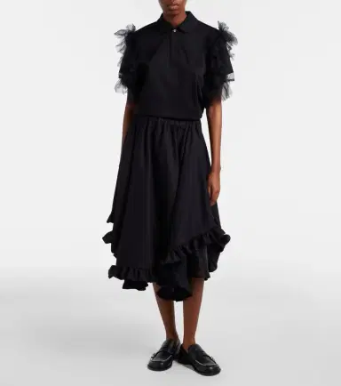 NOIR KEI NINOMIYA Tulle-trimmed cotton polo shirt | Thumbnail 4 NOIR KEI NINOMIYA Tulle-trimmed cotton polo shirt | Thumbnail 4