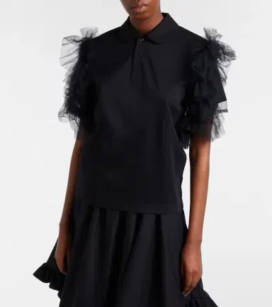 NOIR KEI NINOMIYA Tulle-trimmed cotton polo shirt | Thumbnail 5 NOIR KEI NINOMIYA Tulle-trimmed cotton polo shirt | Thumbnail 5