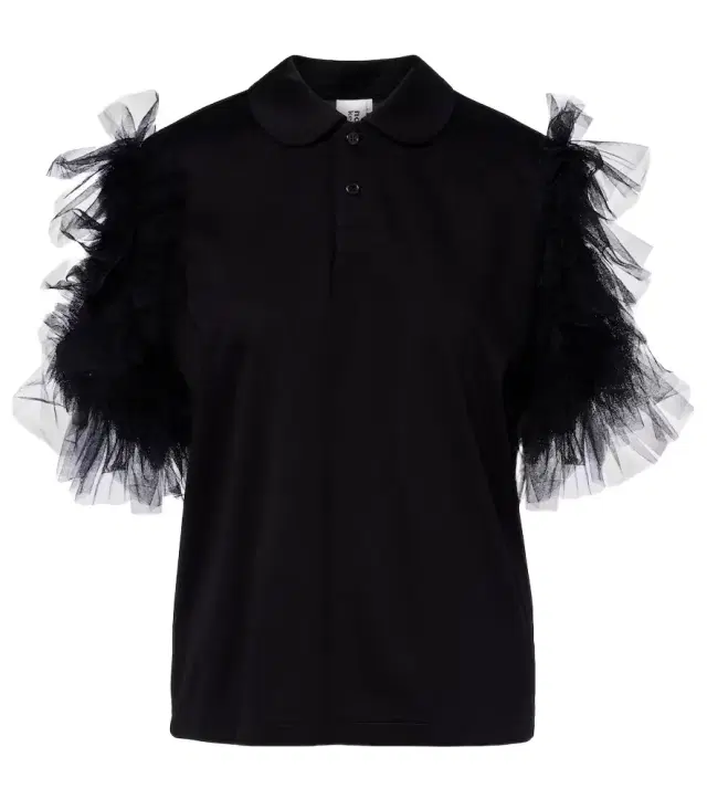 Noir Kei Ninomiya Tulle-trimmed cotton polo shirt