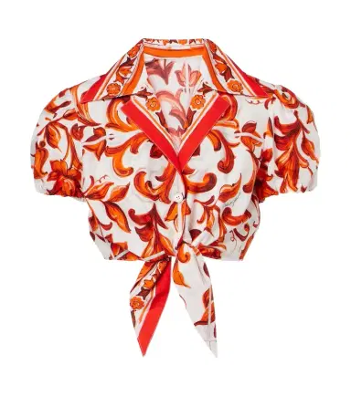 Dolce & Gabbana Majolica cropped cotton poplin blouse | Thumbnail 1 Dolce & Gabbana Majolica cropped cotton poplin blouse | Thumbnail 1