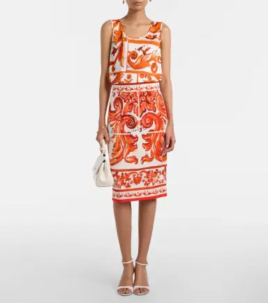 Dolce & Gabbana Majolica silk-blend charmeuse pencil skirt | Thumbnail 4 Dolce & Gabbana Majolica silk-blend charmeuse pencil skirt | Thumbnail 4