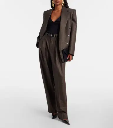 Saint Laurent Herringbone wool wide-leg pants | Thumbnail 2