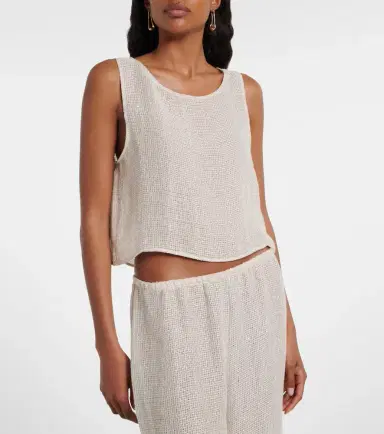 LESET Stella sequined linen-blend top | Thumbnail 4