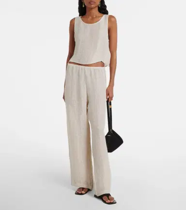 LESET Stella sequined linen-blend wide-leg pants | Thumbnail 3