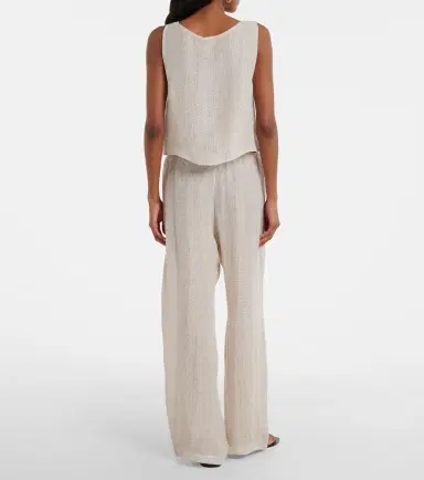 LESET Stella sequined linen-blend wide-leg pants | Thumbnail 4