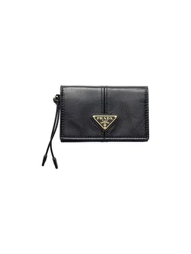 Prada Women's Leather Card Holder with Flap - Black | Thumbnail 1 Prada Women's Leather Card Holder with Flap - Black | Thumbnail 1