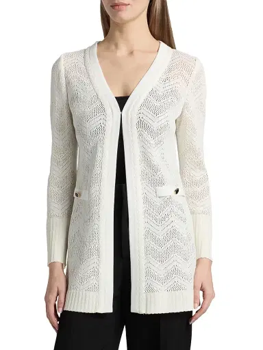 Misook Women's Pointelle Braided Crochet Longline Cardigan | Thumbnail 3 Misook Women's Pointelle Braided Crochet Longline Cardigan | Thumbnail 3