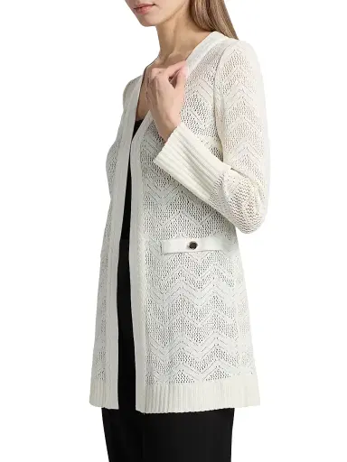 Misook Women's Pointelle Braided Crochet Longline Cardigan | Thumbnail 4 Misook Women's Pointelle Braided Crochet Longline Cardigan | Thumbnail 4