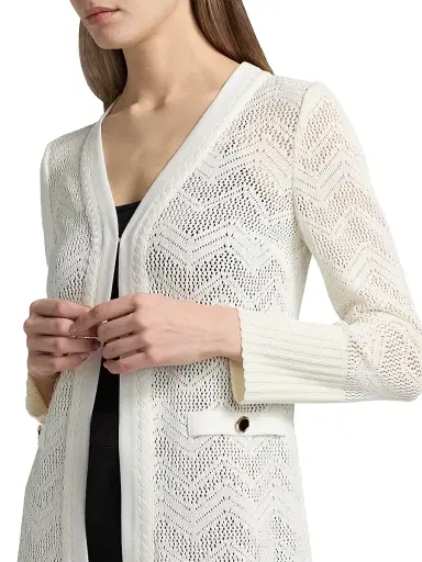 Misook Women's Pointelle Braided Crochet Longline Cardigan | Thumbnail 6 Misook Women's Pointelle Braided Crochet Longline Cardigan | Thumbnail 6