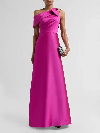 Teri Jon by Rickie Freeman Women's Embellished One-Shoulder Mikado Gown - Fuchsia - Size 16 | Thumbnail 2