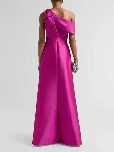 Teri Jon by Rickie Freeman Women's Embellished One-Shoulder Mikado Gown - Fuchsia - Size 16 | Thumbnail 3