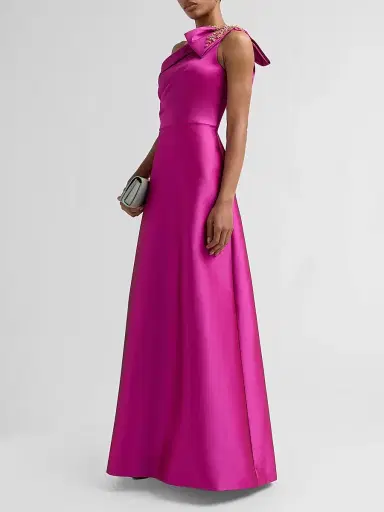 Teri Jon by Rickie Freeman Women's Embellished One-Shoulder Mikado Gown - Fuchsia - Size 16 | Thumbnail 4