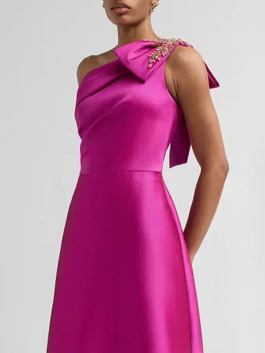 Teri Jon by Rickie Freeman Women's Embellished One-Shoulder Mikado Gown - Fuchsia - Size 16 | Thumbnail 5
