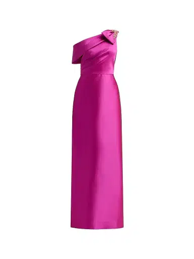 Teri Jon by Rickie Freeman Women's Embellished One-Shoulder Mikado Gown - Fuchsia - Size 16 | Thumbnail 1