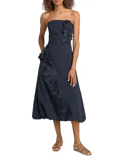 Ramy Brook Women's Zaria Floral Appliqué Cotton-Blend Strapless Midi-Dress - Navy - Size 12 | Thumbnail 2