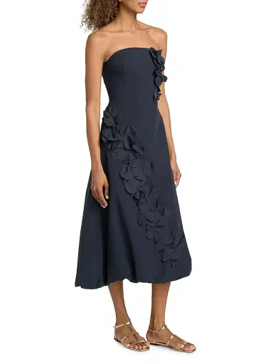Ramy Brook Women's Zaria Floral Appliqué Cotton-Blend Strapless Midi-Dress - Navy - Size 12 | Thumbnail 4