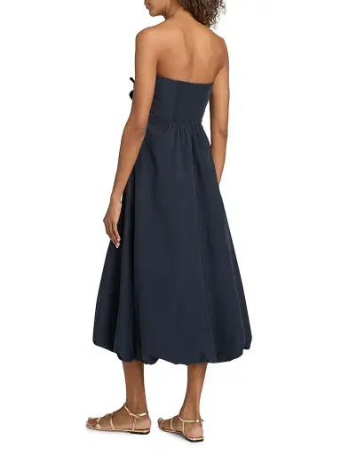 Ramy Brook Women's Zaria Floral Appliqué Cotton-Blend Strapless Midi-Dress - Navy - Size 12 | Thumbnail 5
