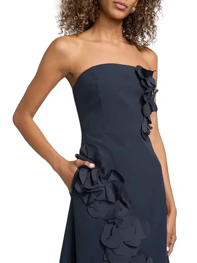 Ramy Brook Women's Zaria Floral Appliqué Cotton-Blend Strapless Midi-Dress - Navy - Size 12 | Thumbnail 6