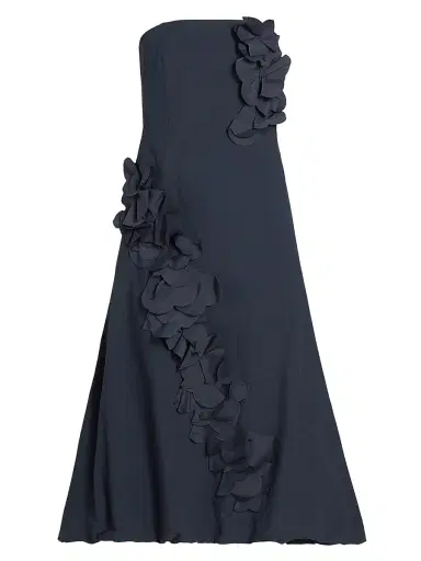 Ramy Brook Women's Zaria Floral Appliqué Cotton-Blend Strapless Midi-Dress - Navy - Size 12 | Thumbnail 1