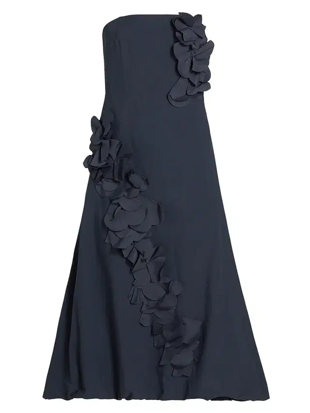 Ramy Brook Women's Zaria Floral Appliqué Cotton-Blend Strapless Midi-Dress - Navy
