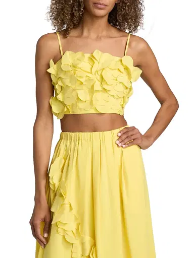 Ramy Brook Women's Everly Petal Appliqué Cotton-Blend Top - Sunshine - Size 12 | Thumbnail 3