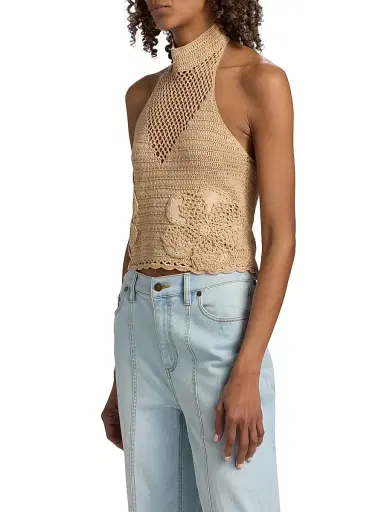 Ramy Brook Women's Celeste Open-Knit Cotton Top - Sandstone - Size XL | Thumbnail 4
