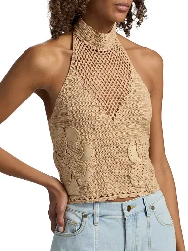 Ramy Brook Women's Celeste Open-Knit Cotton Top - Sandstone - Size XL | Thumbnail 6