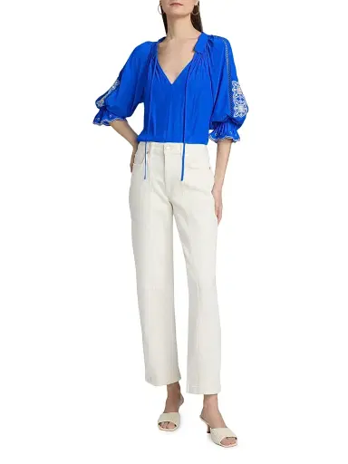 Ramy Brook Women's Haven Embroidered Top - Capri Blue - Size XL | Thumbnail 2