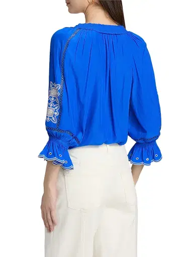 Ramy Brook Women's Haven Embroidered Top - Capri Blue - Size XL | Thumbnail 5