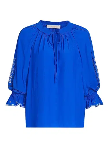 Ramy Brook Women's Haven Embroidered Top - Capri Blue - Size XL | Thumbnail 1