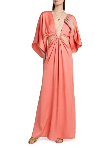 Ramy Brook Women's Tove Plunging V-Neck A-Line Gown - Coral - Size XL | Thumbnail 2