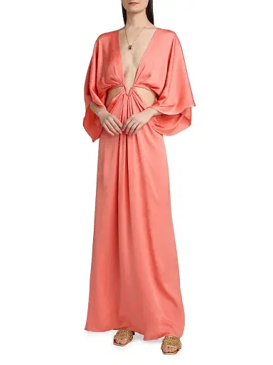 Ramy Brook Women's Tove Plunging V-Neck A-Line Gown - Coral - Size XL | Thumbnail 3