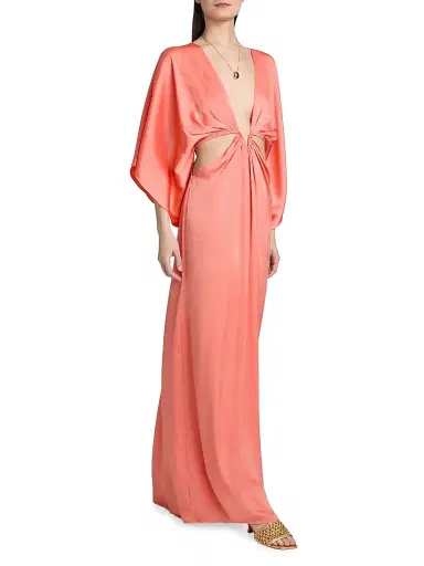 Ramy Brook Women's Tove Plunging V-Neck A-Line Gown - Coral - Size XL | Thumbnail 4