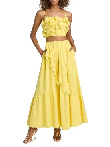 Ramy Brook Women's Bridget Ruffled Cotton-Blend A-Line Maxi Skirt - Sunshine - Size XL | Thumbnail 2