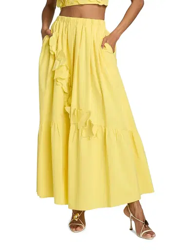 Ramy Brook Women's Bridget Ruffled Cotton-Blend A-Line Maxi Skirt - Sunshine - Size XL | Thumbnail 3