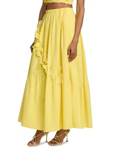 Ramy Brook Women's Bridget Ruffled Cotton-Blend A-Line Maxi Skirt - Sunshine - Size XL | Thumbnail 4