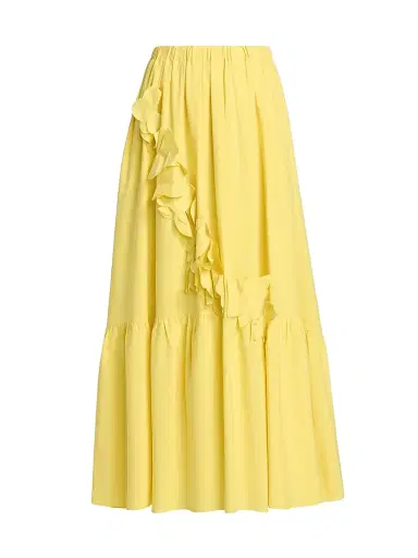 Ramy Brook Women's Bridget Ruffled Cotton-Blend A-Line Maxi Skirt - Sunshine - Size XL | Thumbnail 1