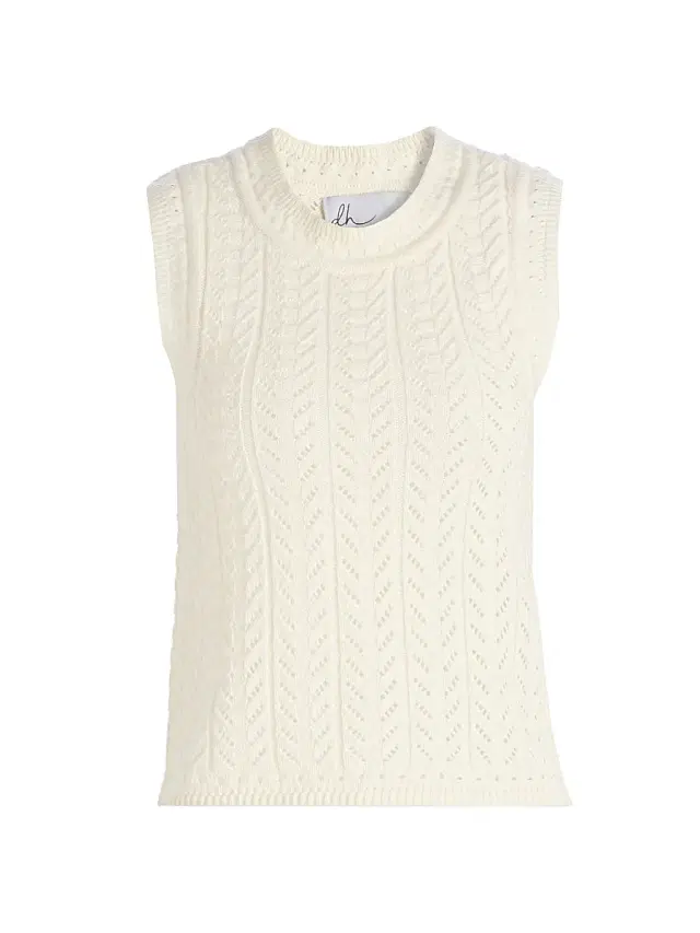 dh New York Women's Laura Open-Knit Cotton Tank - Vanilla