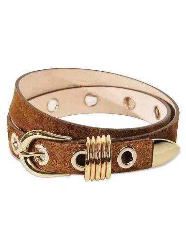 Déhanche Women's Rivet Suede Belt - Ochre And Gold | Thumbnail 2