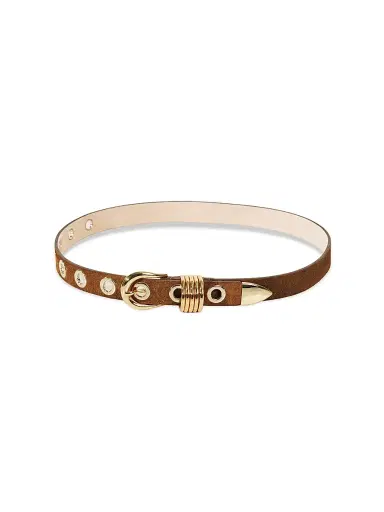 Déhanche Women's Rivet Suede Belt - Ochre And Gold | Thumbnail 1