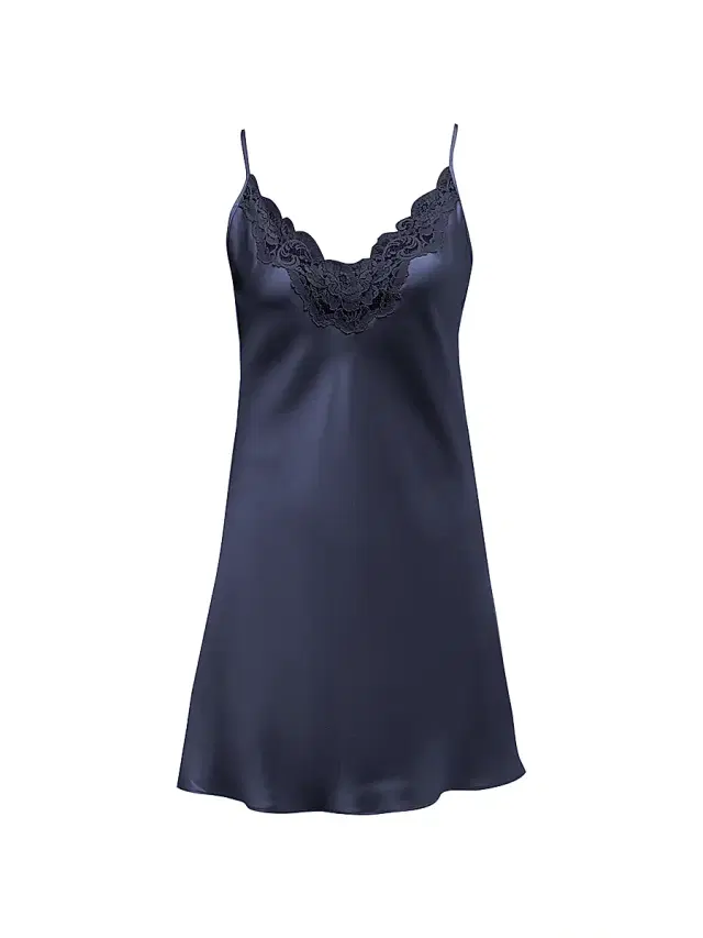 Women's Bijoux Lace-Trim Silk Chemise - Navy